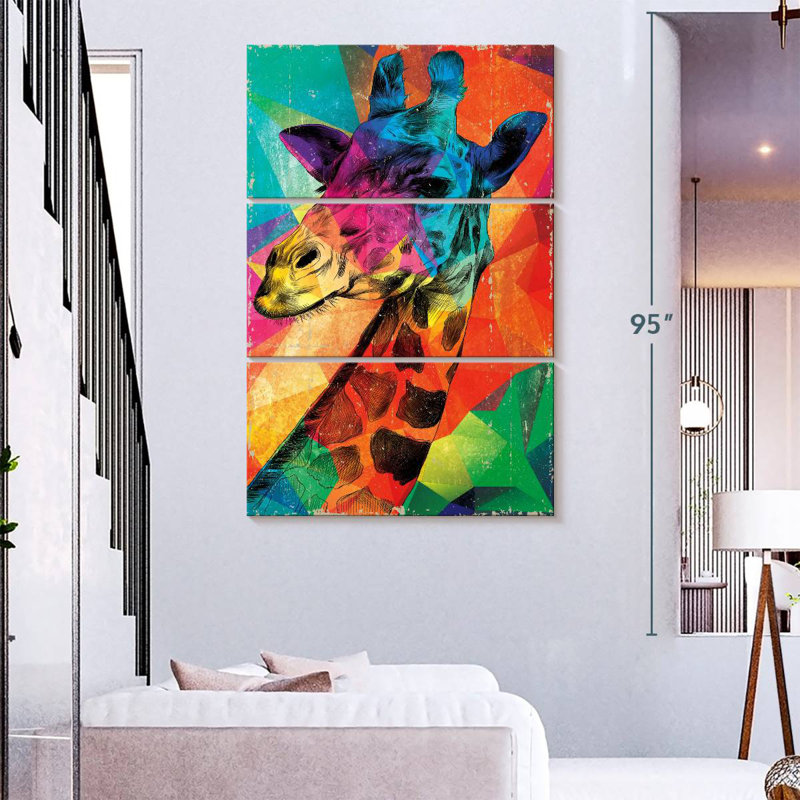 Brampt Giraffe On Geometric Colors, 74" H x 48" W