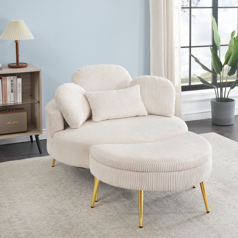 Assise simple en velours côtelé beige avec support réglable et à la taille pour petit balcon avec plateau à trois coussins de 61 pouces, thé idéal dans les appartements