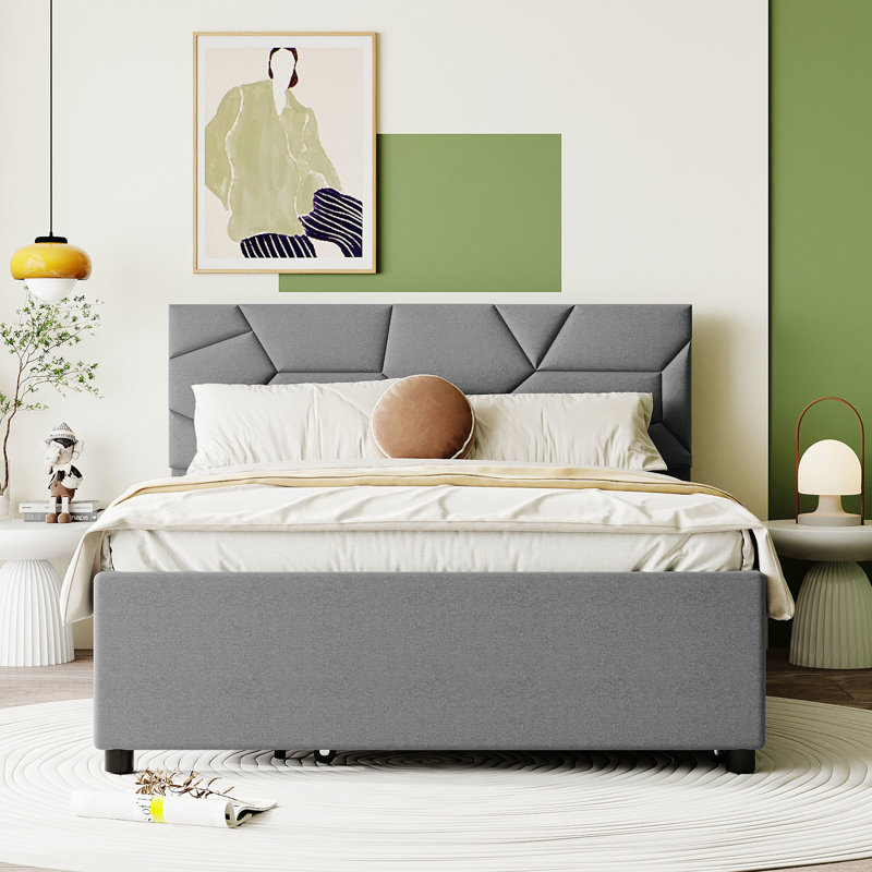 Lit plateforme tapissier avec tête de lit confortable et lit gigogne simple en tissu de brique gris et lit escamotable pour économiser de l'espace
