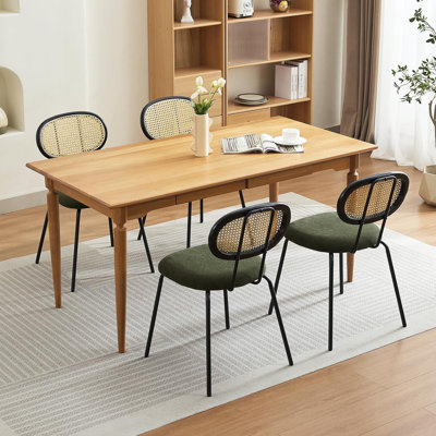 Rattan Dining Chairs Set, Mid Century Dining Room Chairs with Metal Legs, Modern Velvet Upholstered