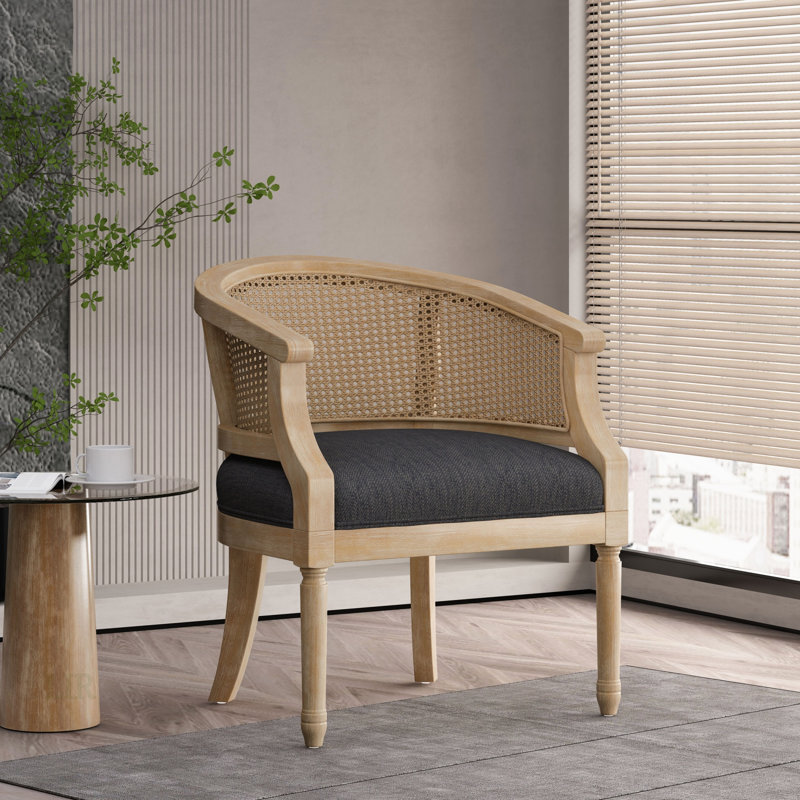 Fauteuil club d'appoint massif, fauteuil en rotin pour salle de lecture, Mélange de polyester gris anthracite et gris anth