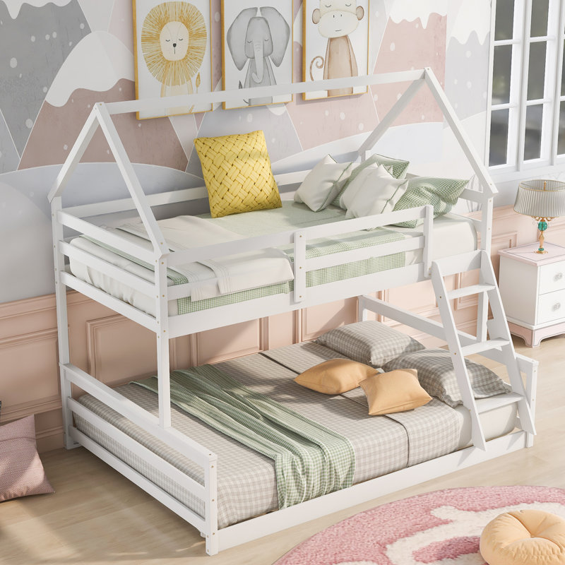 Lit superposé simple au-dessus d'une chambre double avec échelle intégrée, blanc
