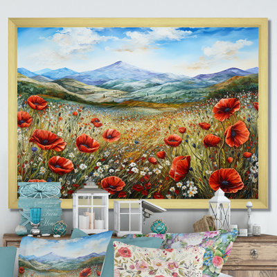 Red Poppies Field In Mountain II - Poppies Large Wall Art