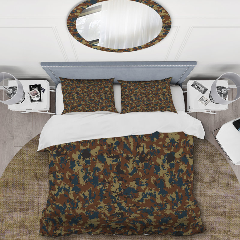 Camouflage brun et vert - ensemble de housse de couette abstrait - microfibre de polyester