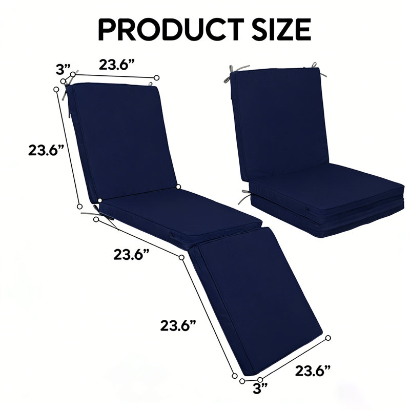 72" X 23.6" Outdoor Chaise Lounge Cushion Set Of 2, Tri-Fold Replacement Cushions For Patio Furniture, Blue