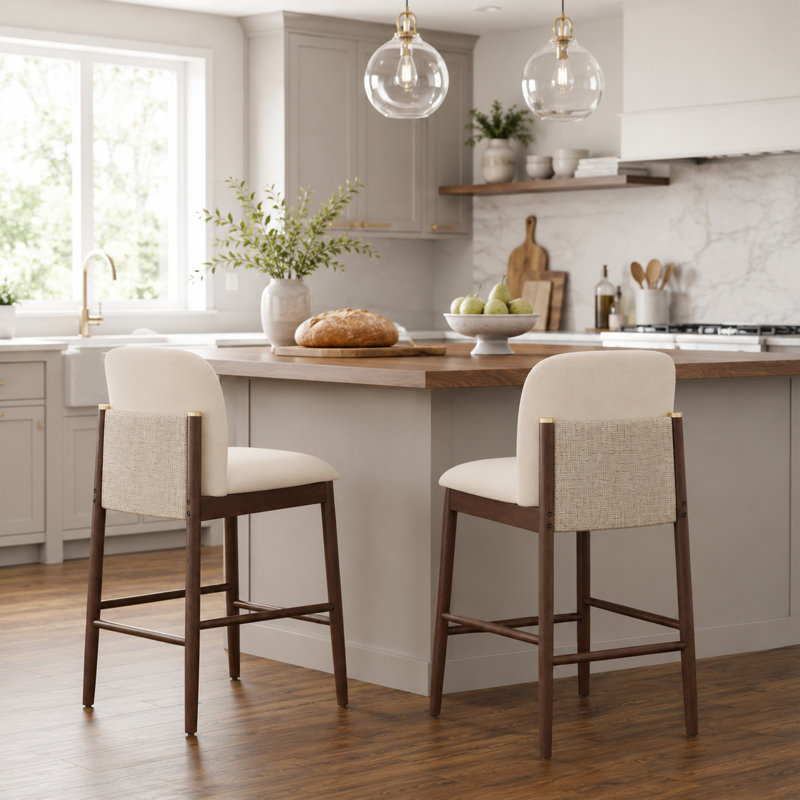 Ensemble de 2 tabourets de comptoir rembourrés en bois d'hévéa