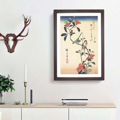 Birds upon a Camellia Branch by Utagawa Hiroshige - Picture Frame Painting Print