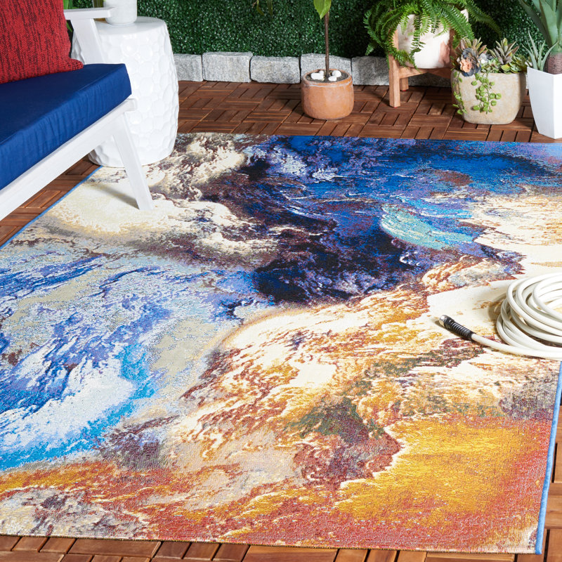 Tapis intérieur / extérieur abstrait Hykeham 500 Performance, Rectangle 8 pi 0 po x 10 pi 5 po
