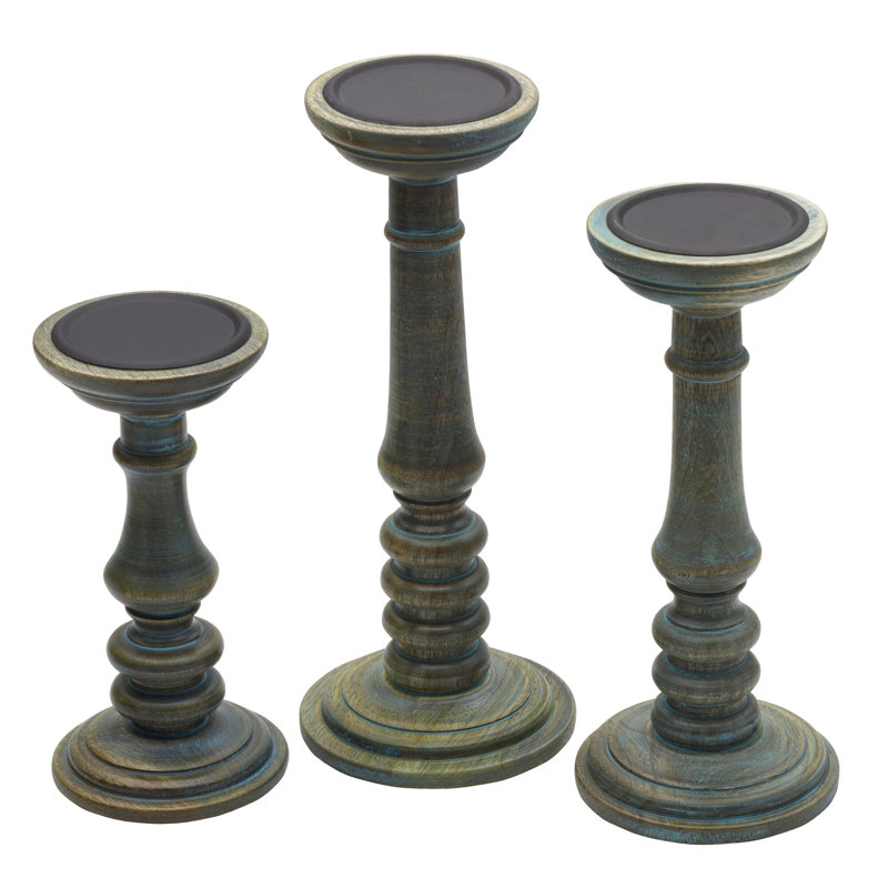 Elements 3 Piece Wood Tabletop Candlestick Set
