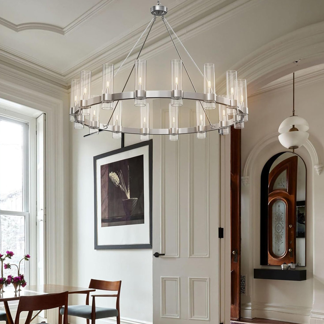 Dhmendar 16 - Light 48'' Glass LED Wagon Wheel Chandelier Gracie Oaks 