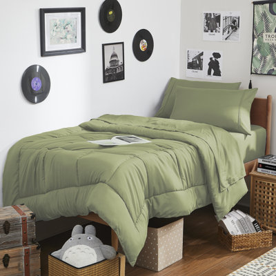 Ensemble de literie pour grand lit simple 7 pièces Campus Ready Dorm, édredon, oreillers et draps