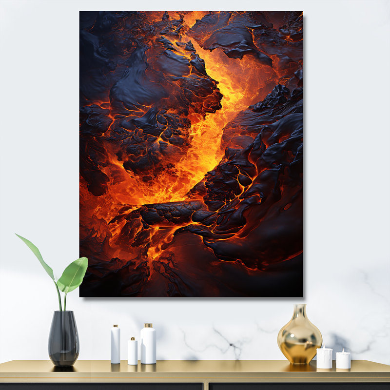 Volcan Éternelle lave sur toile, H 32 po x l 16 po x P 1 po, Toile tendue