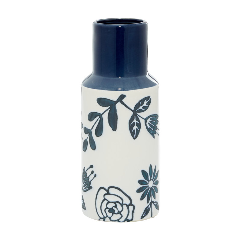 Ceramic Handmade Floral Decorative Blue Vase