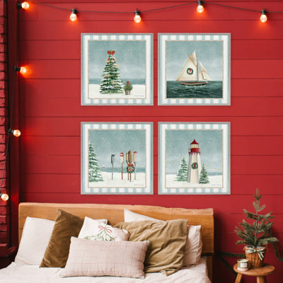 Scène de Noël nautique, ensemble de 4 giclées encadrées, design par Danielle Murray
