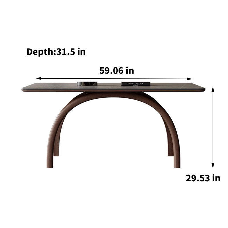Italian Rock Slab Modern Simple Dining Table Solid Wood Base Dining Table, 29.53"H x 59.06"L x 31.5"W