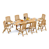 7 Pcs Grade-A Teak Wood Dining Set: 94" Double Extension Mas Rectangle Trestle Leg  Table And 6 Ashely Folding Reclining Arm Chairs #11AS2106