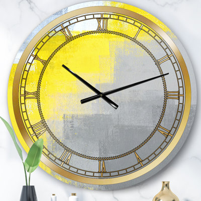 Gris et jaune bleu abstrait IV - horloge murale moderne