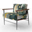 Fauteuil d'appoint rembourré abstrait en velours doré et vert-112889750