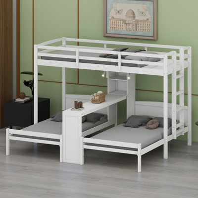 Lit mezzanine peu encombrant avec bureau intégré, tablettes et lampes de travail