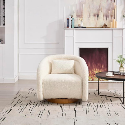 Fauteuil demi-tonneau pivotant pour le salon, fauteuil d'appoint pivotant à 360 degrés en tissu rond avec siège rembourré et base en bois, fauteuil rembourré confortable, capacité de 300 lb