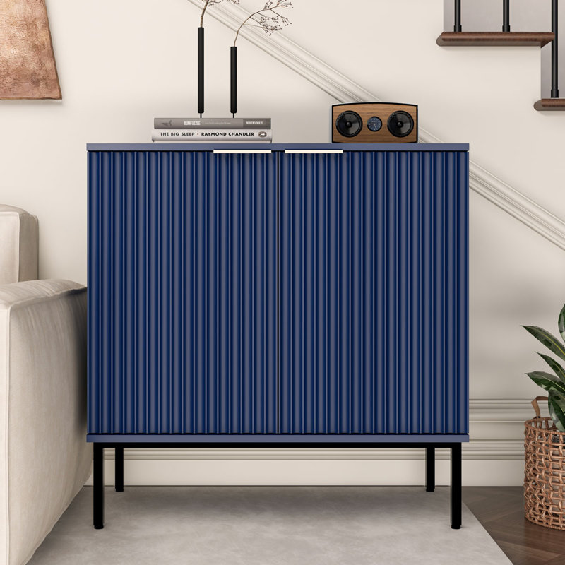 31.5” Fluted Cabinet, Sideboard Buffet Cabinet With 2 Doors And Adjustable Shelves, Storage Cabinet For Living Room And Bathroom