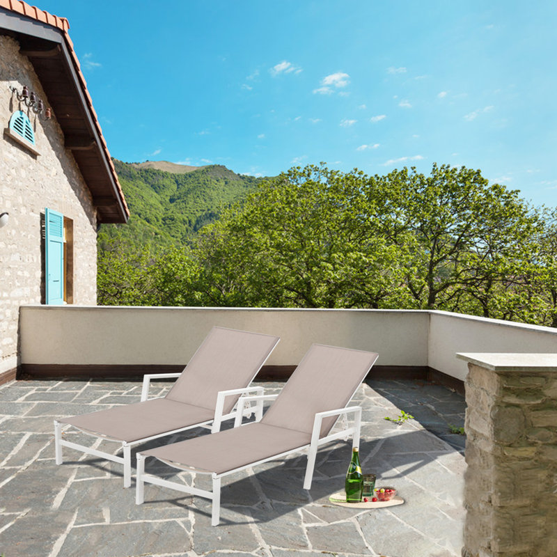 Outdoor Metal Chaise Lounge, Light Taupe/White