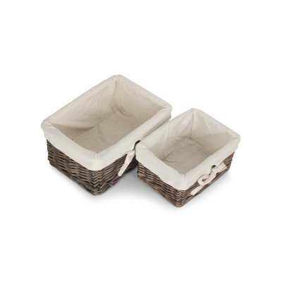 2 Piece Wicker Lined Storage Basket Set