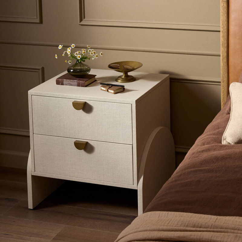 Cressida Nightstand-Ivory Painted Linen, Ivory Painted Linen