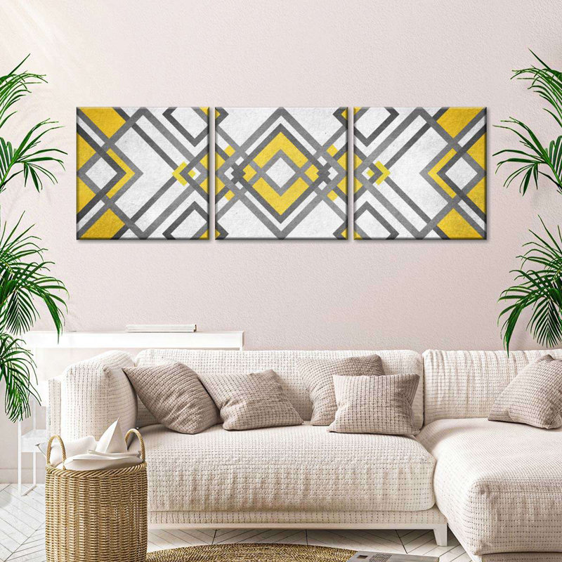«Abstract Geometric Abstract Geometric Diamond», ensemble de 3 impressions sur toile par Lulu, H 8 po x l 26 po x P 1 po