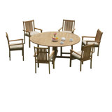 6 Seats 7 Pcs Grade-A Teak Wood Dining Set: 72" Round Table And 6 Cahyo Stacking Arm Chairs #11CH1706