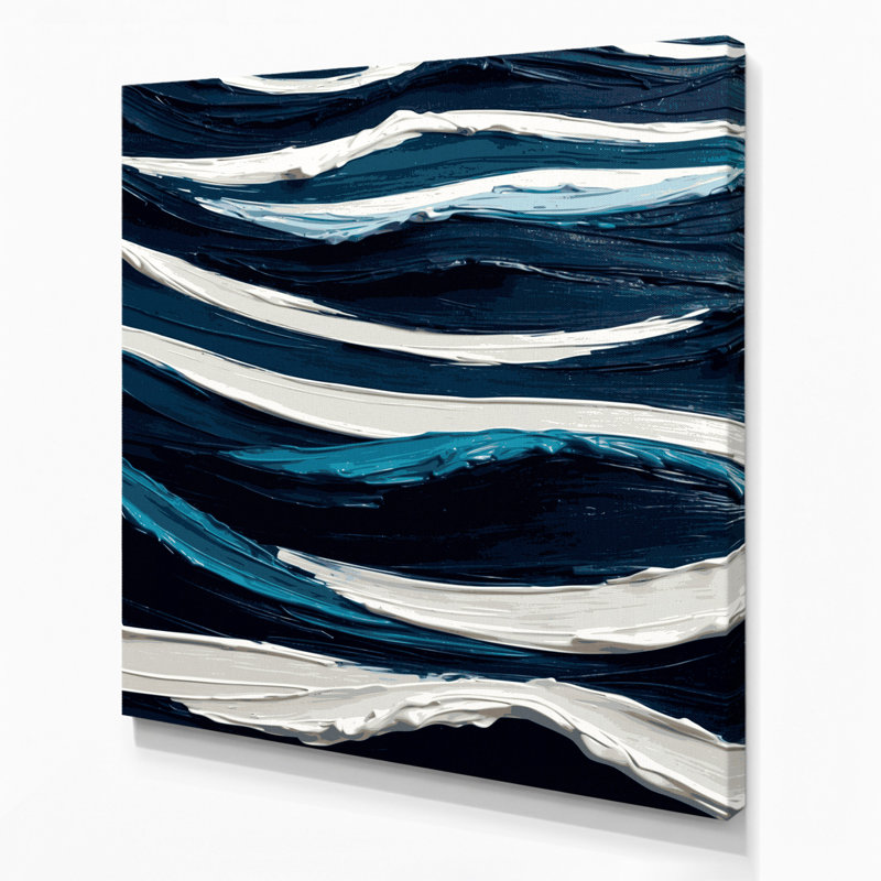 Art mural horizontal sur toile à rayures horizontales bleu foncé, H 12 po x l 12 po