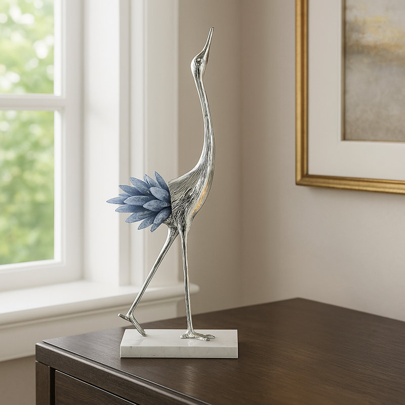 Sagebrook Home 12" Majesty Small Blue Kyanite Stone Metal Bird, 13.75"H x 5.25"W x 5.25"D