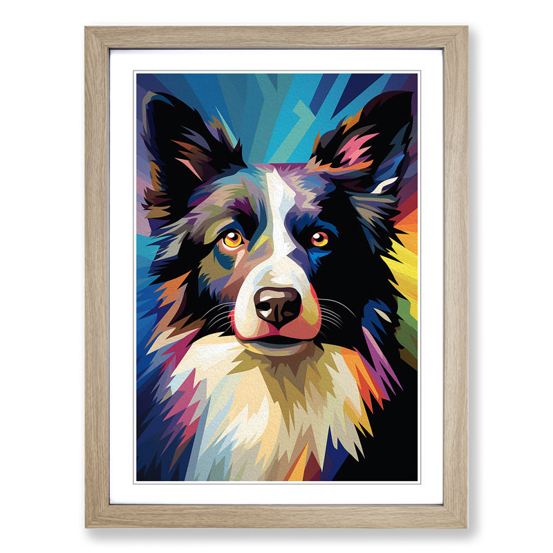 Border Collie Op No.2 - Single Picture Frame Print on Wood, Oak Framed, 64cm H x 46cm W x 2cm D