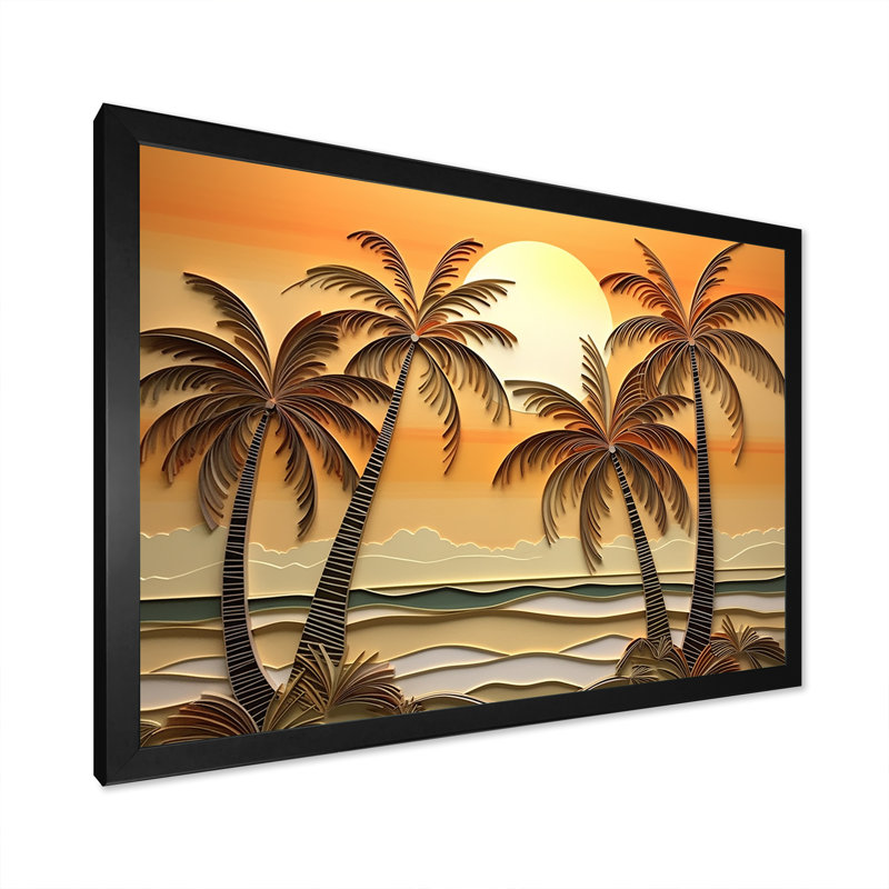 Golden Sunrise Palm Trees II, Cadre photo noir, H 16 po x l 32 po x P 1 po