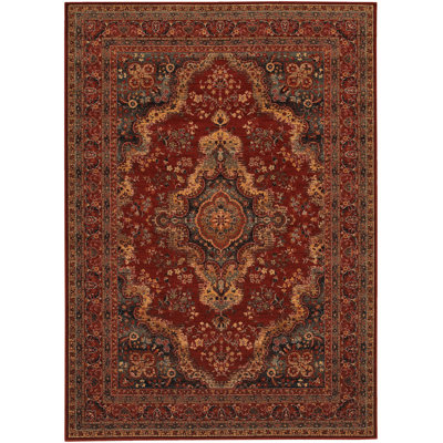Langley Street Kratz Floral Medallion Burgundy Red Wool Area Rug