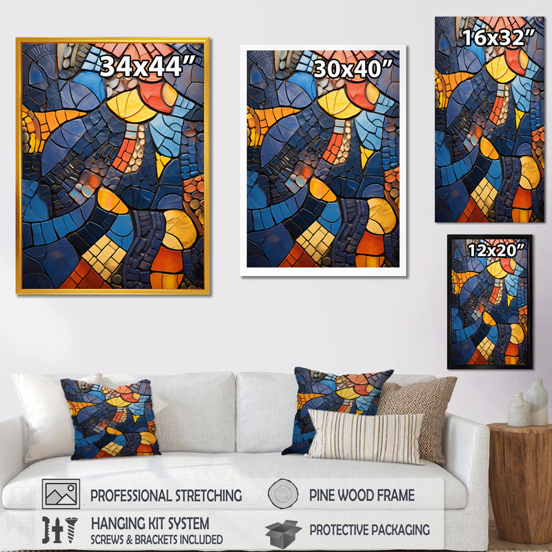 Carreaux de mosaïque bleue 3 - décoration murale mosaïque bohème, Cadre flottant blanc, H 20 po x l 12 po x P 1 po