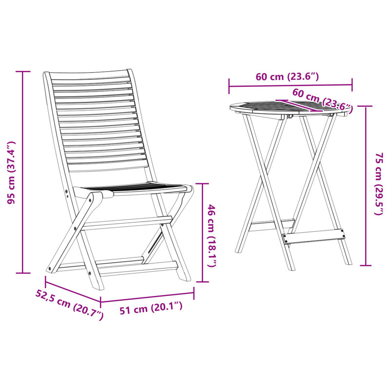 2 - Person Wood Patio Dining Set with