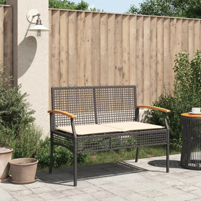 Bay Isle Home? Patio Bench With Cushion Poly Rattan Acacia Wood