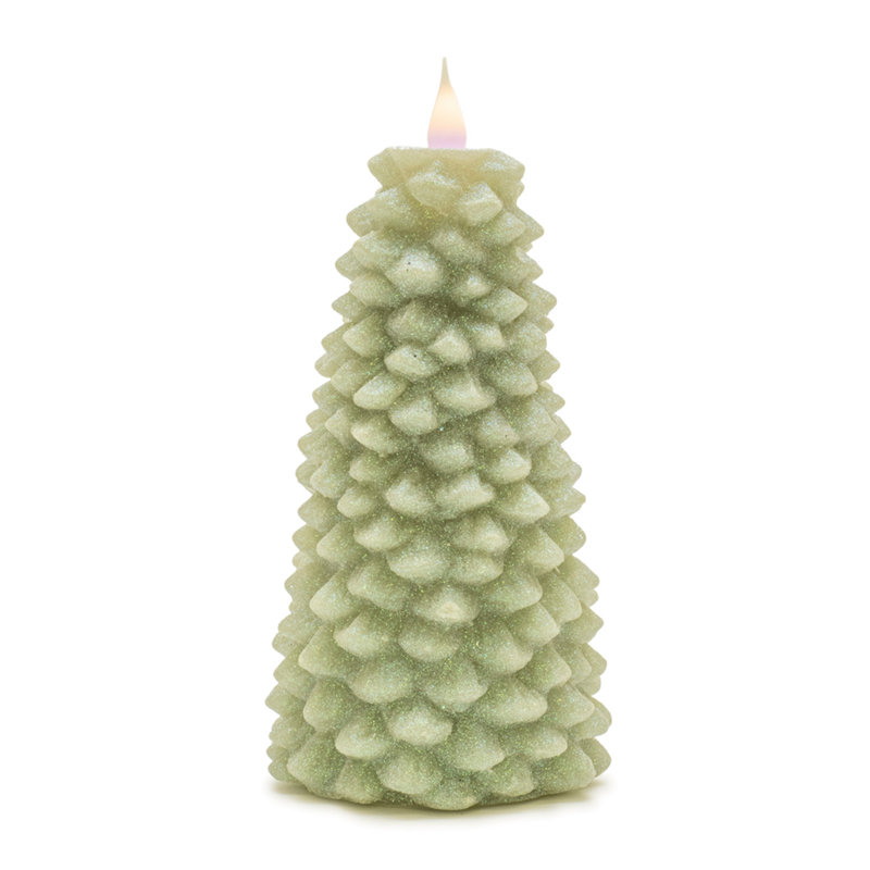 Glittered Pine Tree Candle 8"H, 8 po x 4 po sans flamme, Vert