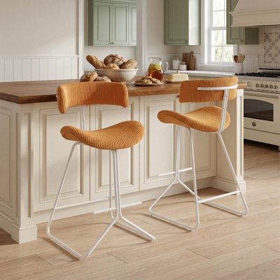 Set Of 2 25-Inch Counter Height Armless Bar Stools, Breathable Wear-Resistant Upholstery With Extra Thick High-Resilience Soft Padded Seat