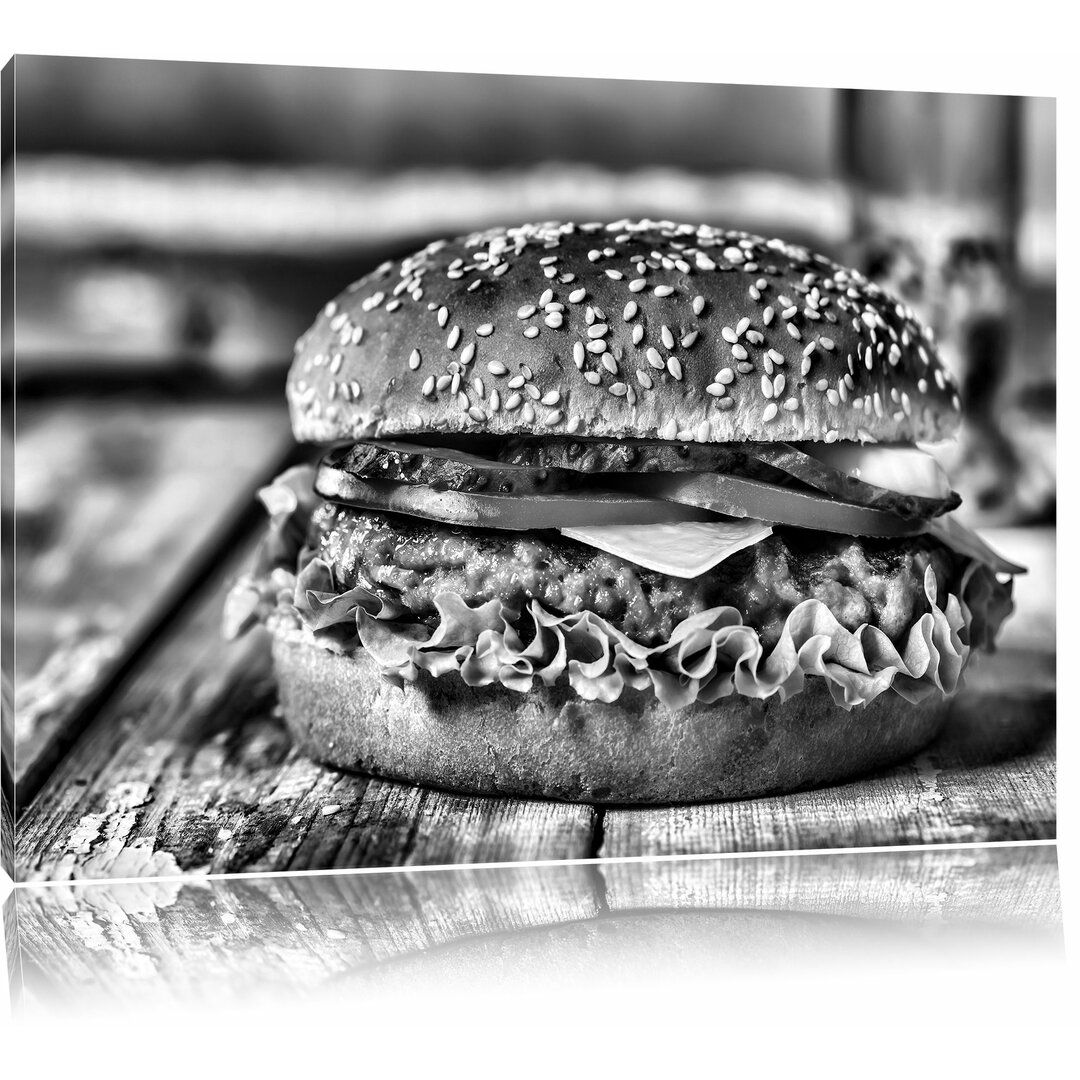 Leinwandbild Burger Hamburger Cheeseburger Käse Fast Food in Monochrom