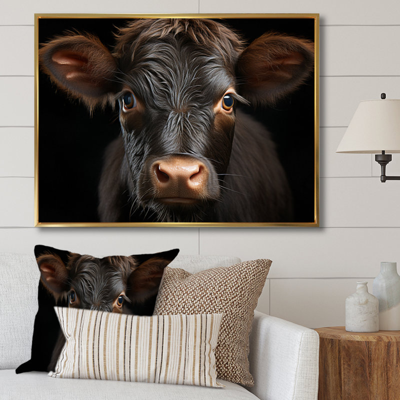 Portrait de vache - grande vache, art mural, H 24 po x l 32 po x P 1 po, Cadre flottant doré
