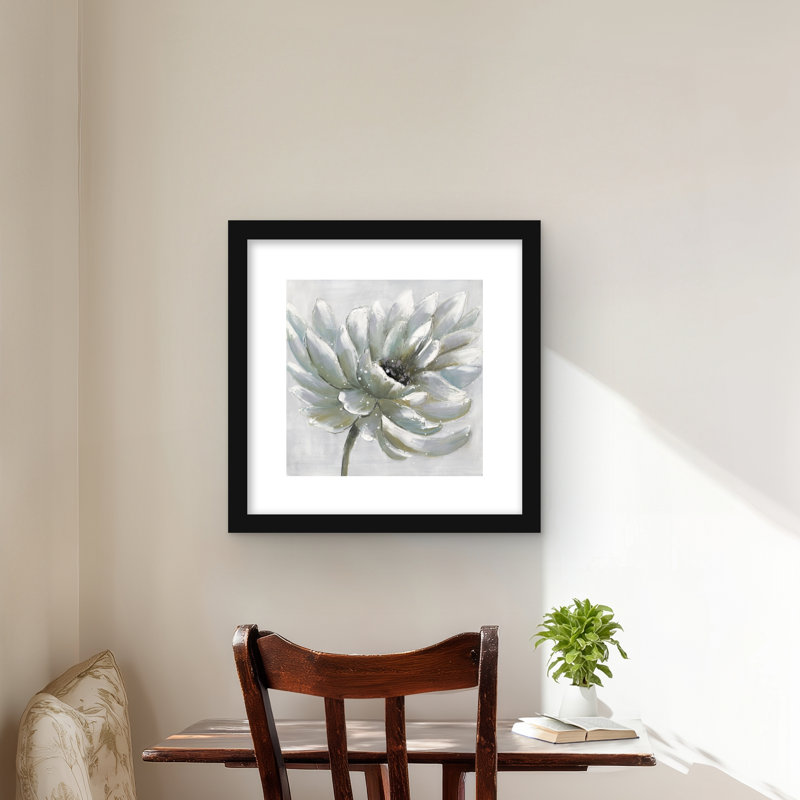Chrysanthemum - Office Framed Matted Print Decor, Black