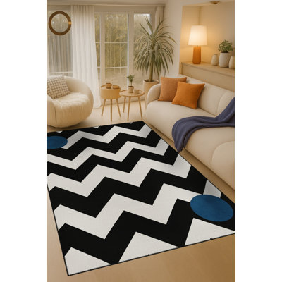 Tapis bleu tissé lavable rétro Mosso