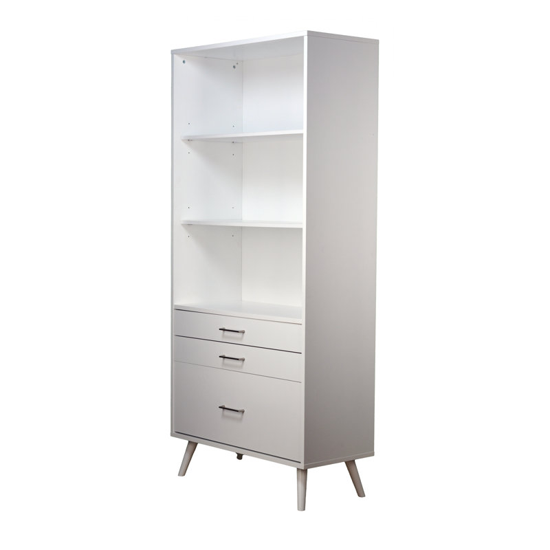 3 - Drawer Bookcase With File Storage, White;Silver