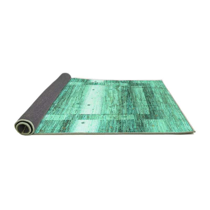Tapis abstrait en laine et polyester tissés à la machine Ehtesham - bleu menthe / noir, Carré 7 pi