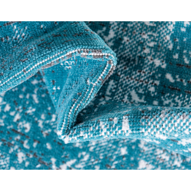 Tapis bleu sarcelle Dota, Tapis de couloir 2 pi x 6 pi 1 po