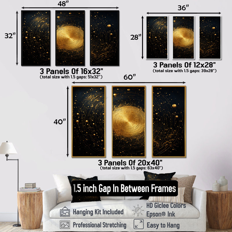 Ensemble de toile dorée scintillante «Magic», Cadre flottant doré, H 32 po x l 48 po x P 1 po