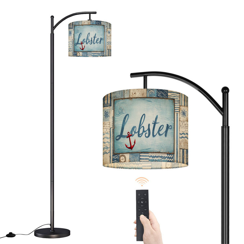 Arc Floor Lamp with Adjustable Lampshade vintage Sea Lobster Anchor Stamp Retro Standing Lamp 3 Color Temperatures Dimmable Tall Pole Lamp with Foot Switch for Bedroom