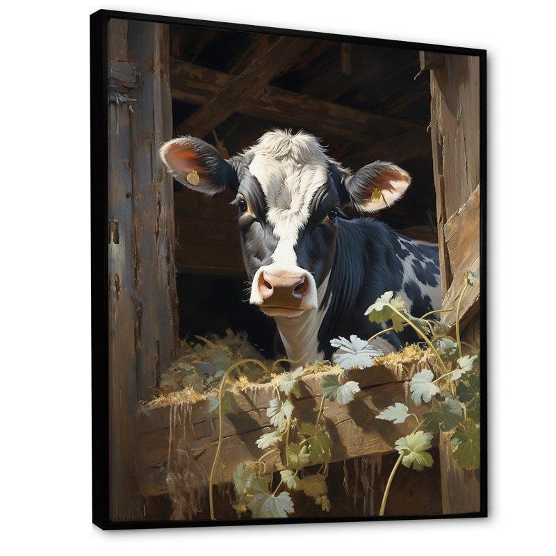 Damalis Cow Rustic Charm I - vache, art mural, Cadre flottant noir, H 32 po x l 24 po x P 1 po